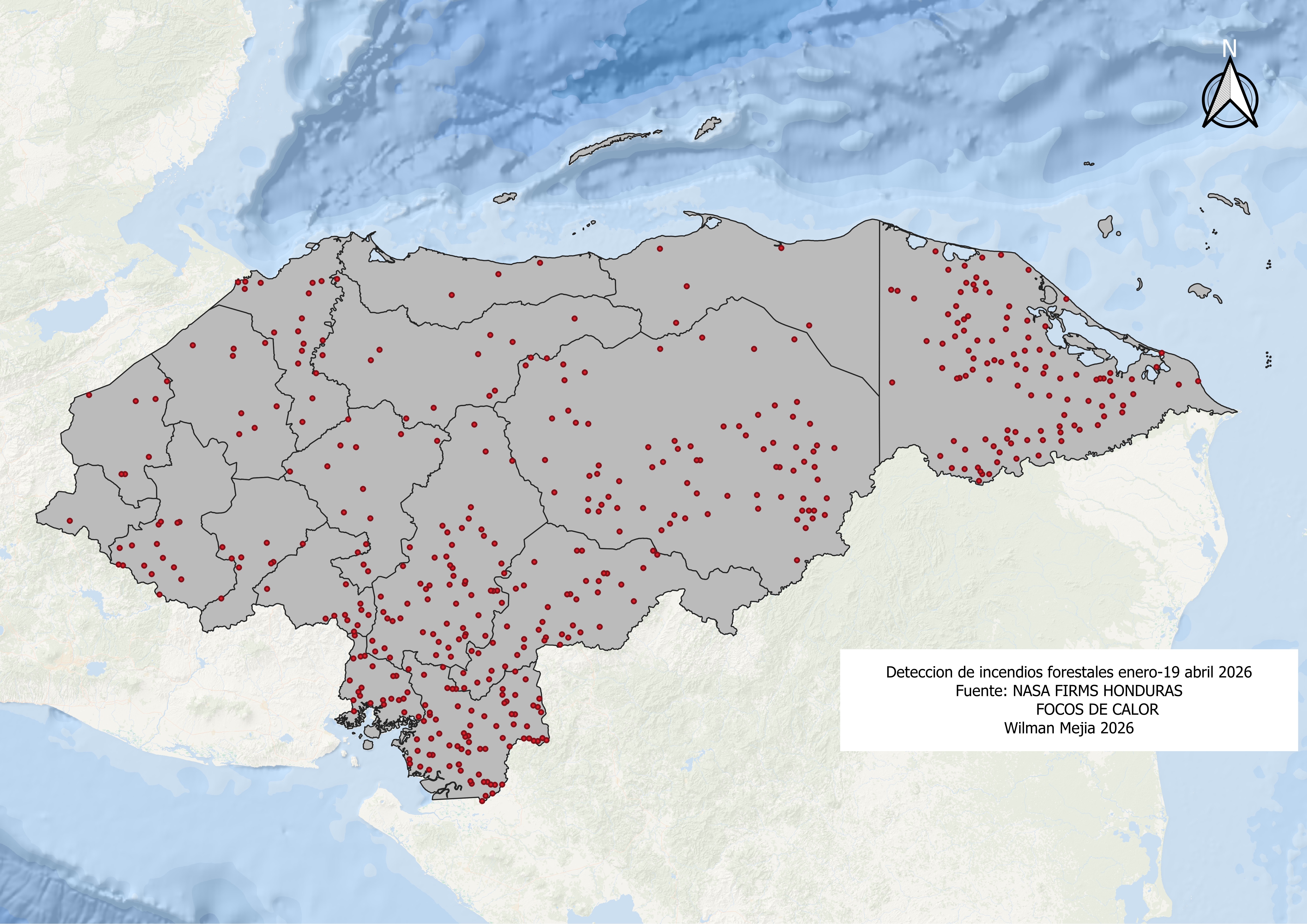 Mapa de detección de incendios forestales